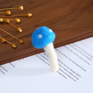 Handmade blue wool felt mushroom charm DIY craft accessory for hair clip hat decoration