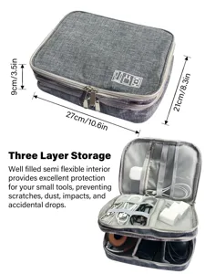 Multi-functional digital accessories storage bag with three-layer large capacity design.