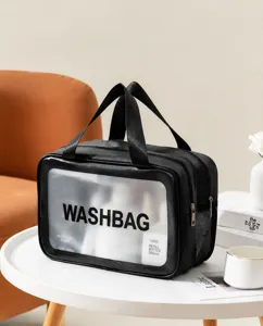 Borsa cosmetica impermeabile a doppio strato con finestra trasparente, grande borsa da toeletta.