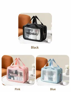 Borsa cosmetica impermeabile a doppio strato con finestra trasparente, grande borsa da viaggio.