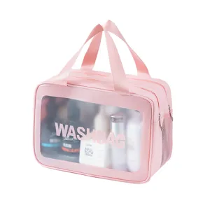 Borsa cosmetica impermeabile a doppio strato, borsa da toilette portatile di grande capacita.