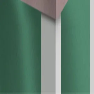 Minimalistischer Handyhalter Detailrender mit vertikalen grünen Streifen und pinkem Akzent.