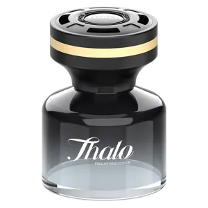 High-end car air freshener cologne perfume diffuser bottle with sleek black and gold design.
