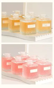 Square glass aroma diffuser bottles set, long lasting room air freshener home use.