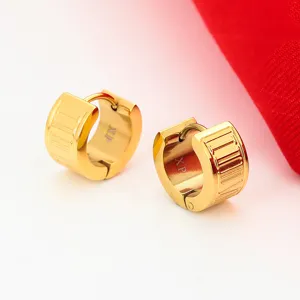 Orecchini a cerchio con numeri romani in acciaio inossidabile dorato, gioielli di design alla moda.