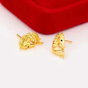 Gold-plated horse head stud earrings, exquisite animal design, trendy fashion jewelry.