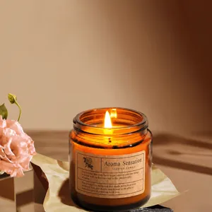 Aromatherapy scented candle in amber glass jar for relaxing, sleeping, and home decor ambiance.