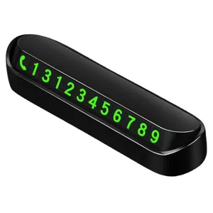 Tarjeta de número de teléfono de estacionamiento temporal para auto, diseño negro, pantalla verde.
