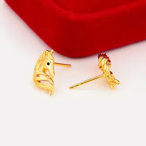 Minimalist Copper Alloy Horse Stud Earrings Gold Plated Animal Fashion Jewelry Ear Accessories For Women Gift