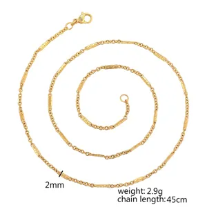 Simple stainless steel gold plated chain necklace for women daily wear jewelry 45cm 2.9g