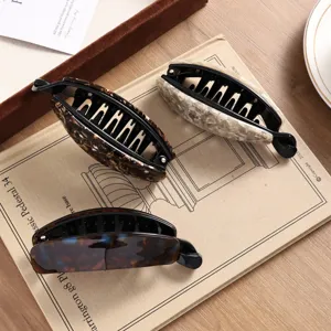 Acetate banana hair clip retro tortoiseshell vertical claw clip for elegant women ponytail styling