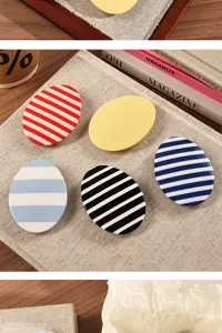 Oval acetate hair clips, striped and solid color spring barrettes, stylish side hair accessories.