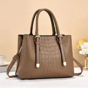 Elegante borsa marrone con motivo coccodrillo, borsa a spalla capiente per lavoro.