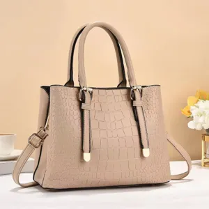 Elegante Borsa a Mano Stampa Coccodrillo Beige Grande Capacita in Pelle PU da Donna Lavoro