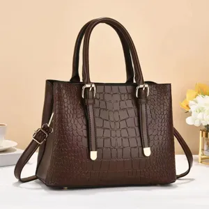 Elegante borsa marrone con motivo coccodrillo, borsa a spalla capiente per lavoro.