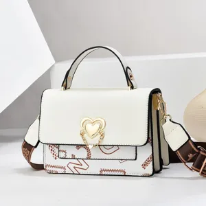 Γυναικείο Δερμάτινο PU Χιαστί Τσάντα Μόδας Patchwork Commuter Handbag Με Κλειδαριά σε Σχήμα Καρδιάς Casual Τσάντα Ώμου