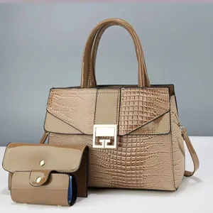 Modieuze krokodillenpatroon 3-delige handtas, grote capaciteit schouder- en crossbodytas.
