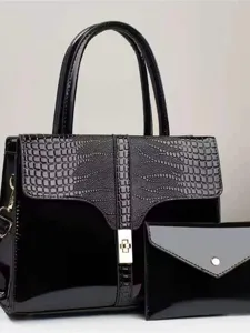 Bolso de Mano de Moda de Cuero Patentado con Relieve de Cocodrilo para Mujer Bolso de Asa Superior Minimalista Urbano con Bolso de Mano Adjunto