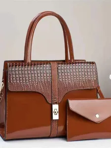 Elegante bolso de mano de charol para mujer bandolera cruzada con pequeño monedero marrón