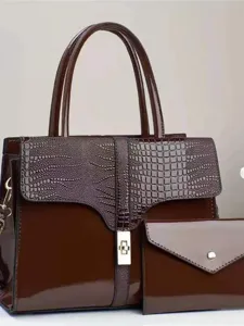 Bolso de mano elegante de charol para mujer con patrón de cocodrilo y monedero a juego