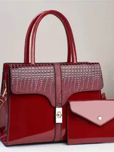 Bolso de mano para mujer rojo bolso cruzado de hombro con acabado brillante y solapa croco.