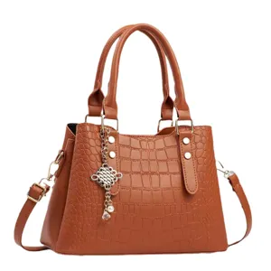 Sac à main mode texture crocodile marron grande capacité sac bandoulière épaule décontracté