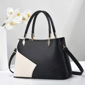 Sac Cabas Grande Capacité pour Femmes Mode Patchwork Bicolore Sac à Main Cuir PU Sac Bandoulière Décontracté