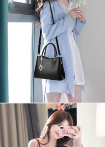 Stylish black women handbag shoulder bag large capacity casual fashion handbag with charm.