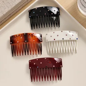 Korean style acetate hair comb with colorful rhinestones, exquisite hair accessories for women.
