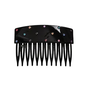 Black acetate hair comb with colorful rhinestones elegant hair clip for women styling
