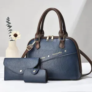 Elegante juego de bolso de mano para mujer de cuero PU bolso bandolera con cartera a juego
