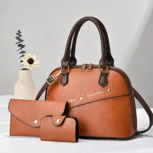 Set de bolso de mano marrón para mujer, gran bolso de hombro cruzado y cartera elegante.