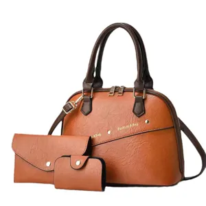 Conjunto de bolsos de mano de mujer de cuero PU marrón clásico con cartera, bolso espacioso.