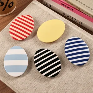 Oval acetate hair clips set, colorful striped and solid barrettes for cute sweet daily hairstyles.
