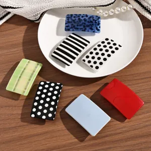 Dopamine exquisite square hair clips set, black and white stripes and polka dots acetate.