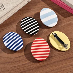 Set of five colorful striped oval acetate hair clips, sweet style metal barrettes for styling.
