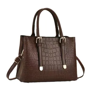 Borsa a mano marrone stampa coccodrillo grande borsa a tracolla elegante donna