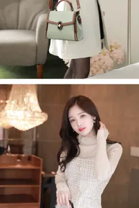 Sac à main élégant pour femme vert et marron, sac bandoulière tendance pour l'automne.