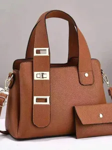 Élégant sac à main fourre-tout marron pour femme, grand sac bandoulière avec pochette assortie.