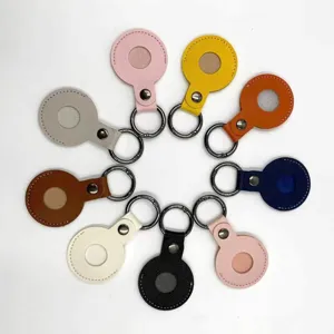 Colorful leather protective case for smart tracker, round keychain ring anti-lost loop holder.
