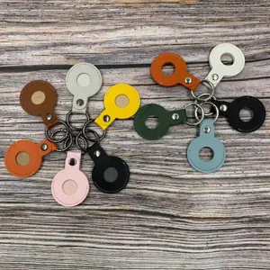 Colorful leather protective case keychain compatible with AirTags tracker anti-lost holder.