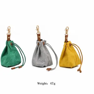 Canvas Dog Treat Pouch Drawstring Small Pet Snack Bag with Metal Hook 18cm Outdoor