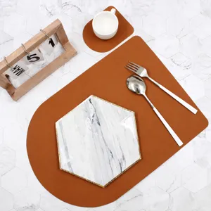 Nordic style brown PU leather placemat waterproof heat-resistant dining table mat set.