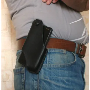 Retro leather phone holster waist pouch, durable belt clip case for outdoor daily travel use.