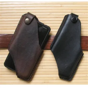 Vintage leather mobile phone waist pouch, portable belt holster case for outdoor and travel.