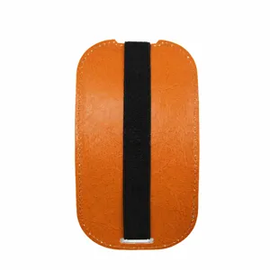 PU leather storage sleeve for Magic Mouse 2, orange protective mouse case with elastic band.