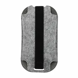 Grey felt mouse storage bag with elastic band, protective sleeve for wireless mouse.