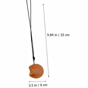 Brown leather headphone storage bag neck hanging portable mini pouch with black cord