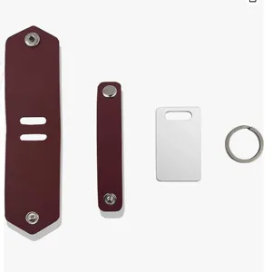DIY leather photo keychain blank components with metal ring and tag for heat transfer.