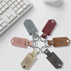 Colorful leather keychains with romantic text, cute DIY photo holder key rings for gifts.